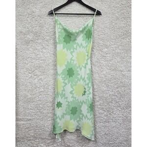 Express Womens Slip Dress Green Floral Lined 1/2 Sheer Midi Y2K Summer Party